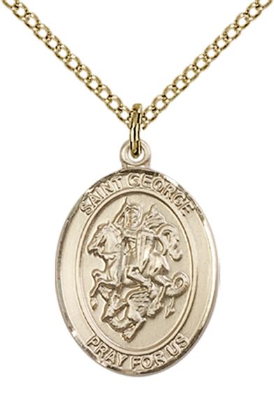 14KT GOLD FILLED ST GEORGE PENDANT ON A CHAIN - 3/4" x 1/2"